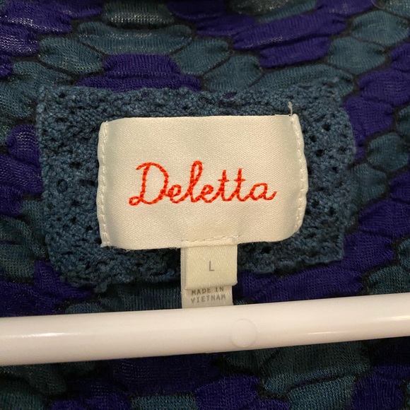 Deletta Teal/Indigo Textured Cowl Neck Sleeveless Blouse, size L - Picture 2 of 5